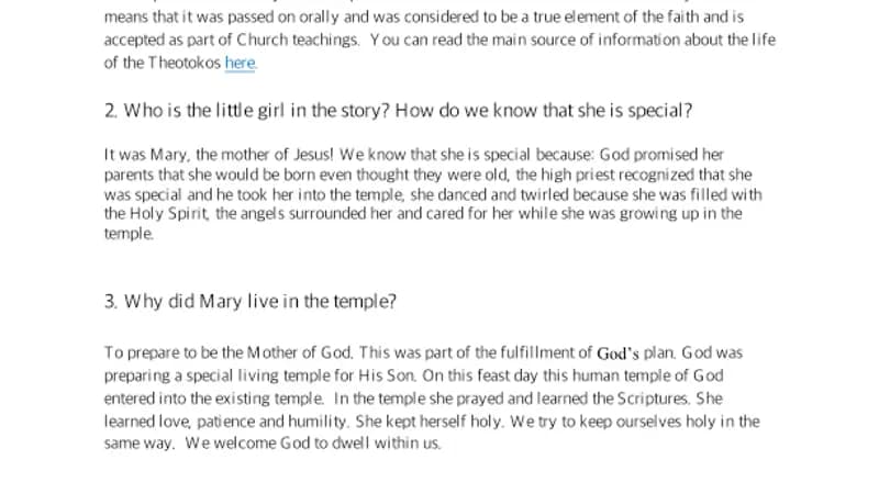 Yr 2 Entrance of Theotokos, Parent Cheat Sheet cover