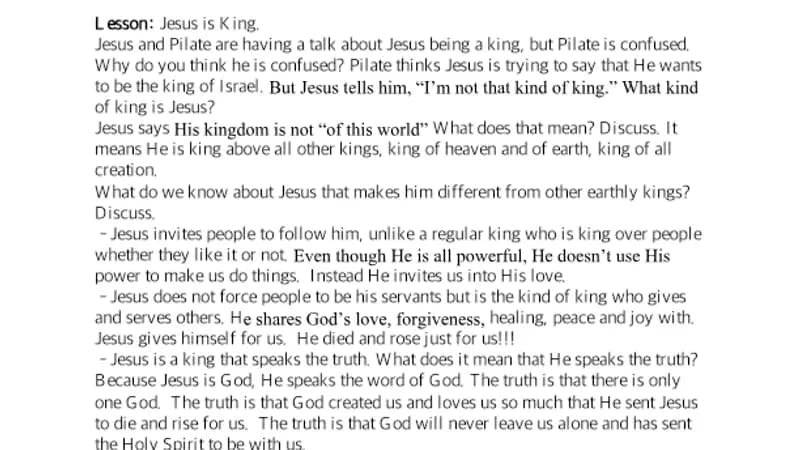 Yr 2 Christ the King Lesson cover