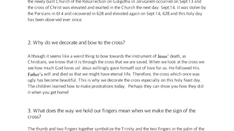 Yr 2 Exaltation of the Holy Cross, Parent Cheat Sheet cover