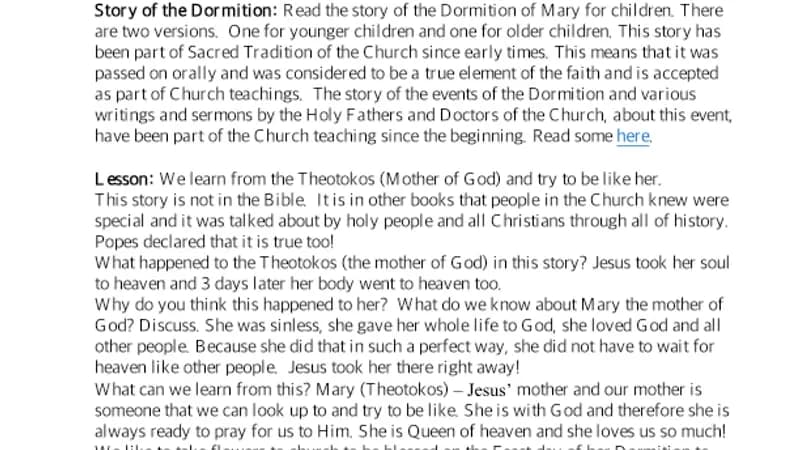 Yr 2 Dormition, Lesson cover
