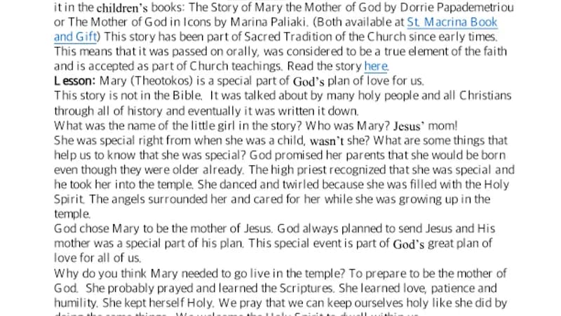Yr 2 Entrance of Theotokos Lesson cover