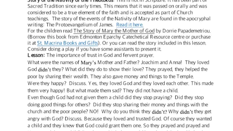 Yr 2 Nativity of Theotokos, Lesson cover